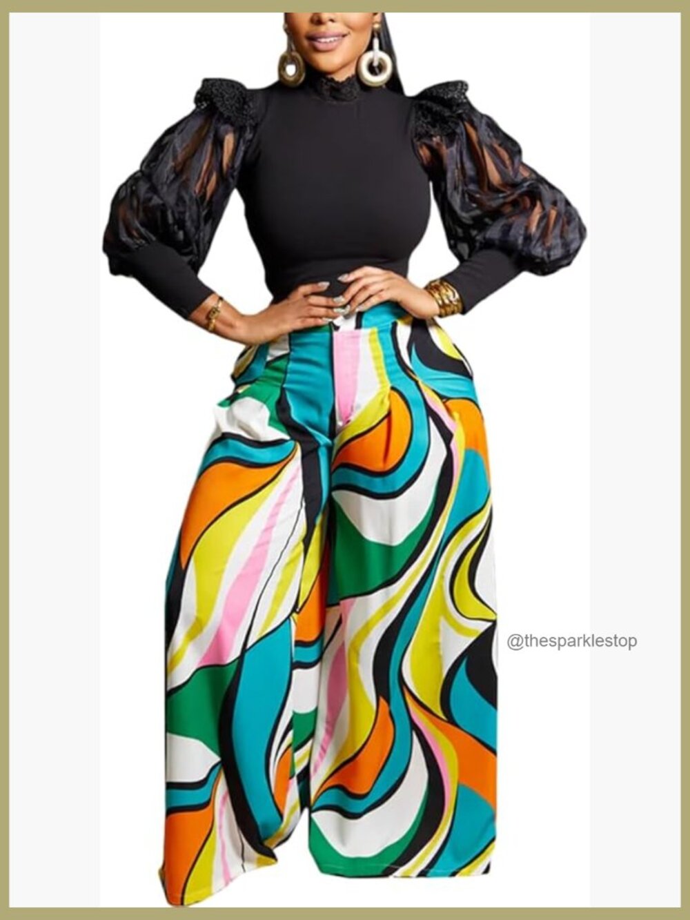 High Waist Printed Palazzo Pants Flowy Wide Leg Lounge Pants Drawstring